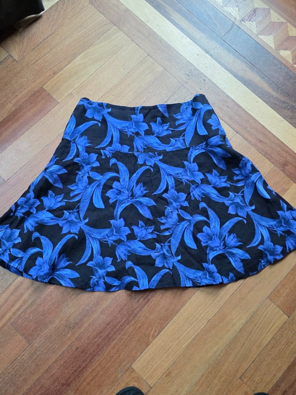 Ann Taylor Black/Purple Tropical Garden Linen Blend Skirt Size 12